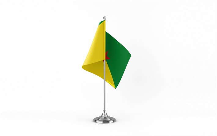 4k, French Guiana table flag, white background, French Guiana flag, table flag of French Guiana, French Guiana flag on metal stick, flag of French Guiana, national symbols, French Guiana