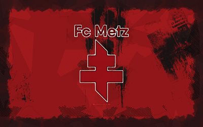 fc metz grunge logotipo, 4k, ligue 1, fundo vermelho grunge, futebol, fc metz emblem, logotipo do fc metz, clube de futebol francês, metz fc