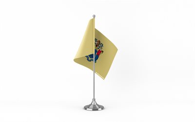 4k, new jersey bordsflagga, vit bakgrund, new jersey  flagga, bordsflagga i new jersey, new jersey flag på metal stick, new jersey, amerikanska stater flaggor, nyttröja, usa