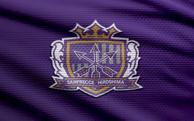 sanfrecce hiroshima fabric logo, 4k, contexte de tissu violet, ligue j1, bokeh, football, logo sanfrecce hiroshima, emblème de sanfrecce hiroshima, sanfrecce hiroshima, club de football japonais, sanfrecce hiroshima fc