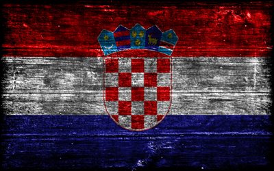 bandeira de madeira croata, 4k, bandeiras grunge de madeira, países europeus, bandeira da croácia, dia da croácia, europa, bandeira croata, croácia, símbolos nacionais croatas