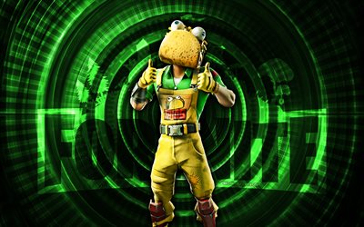 guaco fortnite, 4k, grüner spiralförmiger hintergrund, fortnite, kreativ, guaco haut, fortnite guaco skin, guaco, fortnite charaktere