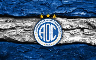 AD Confianca wooden logo, 4k, blue white wooden background, Brazilian Serie C, soccer, AD Confianca logo, football, AD Confianca emblem, AD Confianca, Brazilian football club, Confianca FC