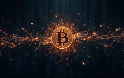 Bitcoin gold logo, 4k, black background, Bitcoin sign, cryptocurrency, background with Bitcoin logo, golden light, Bitcoin