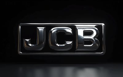 4k, logo chromé jcb, créatif, fond noir, minimalisme, logo jcb en métal, oeuvre d'art, logo jcb 3d, logo jcb, marques de voitures, jcb