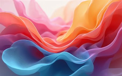 4k, colorful fabric waves, bokeh, 3D art, creative, material design, colorful 3D waves, artwork, colorful 3D background, fabric textures, abstract waves, 3D waves