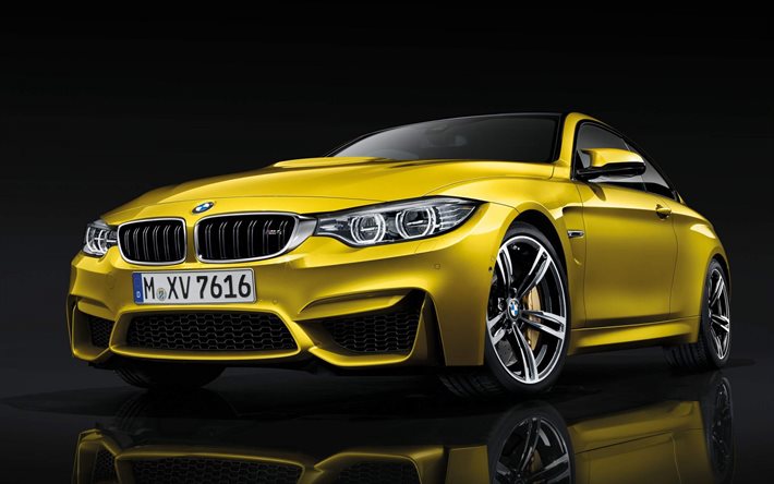 BMW M4, F82, 2016, supercar, studio, giallo bmw