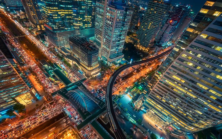 bangkok, huvudstad, natt, skyskrapor, ljus, thailand