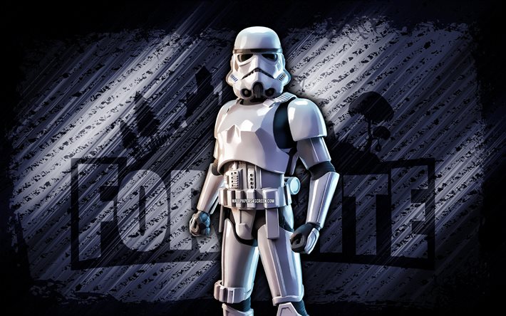 Imperial Stormtrooper Fortnite, 4k, gray diagonal background, grunge art, Fortnite, artwork, Imperial Stormtrooper Skin, Fortnite characters, Imperial Stormtrooper, Fortnite Imperial Stormtrooper Skin