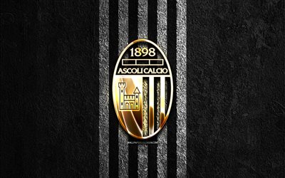 Ascoli Calcio 1898 golden logo, 4k, black stone background, Serie B, Italian football club, Ascoli Calcio 1898 logo, soccer, Ascoli Calcio 1898 emblem, Ascoli Calcio 1898, football, Ascoli Calcio 1898 FC