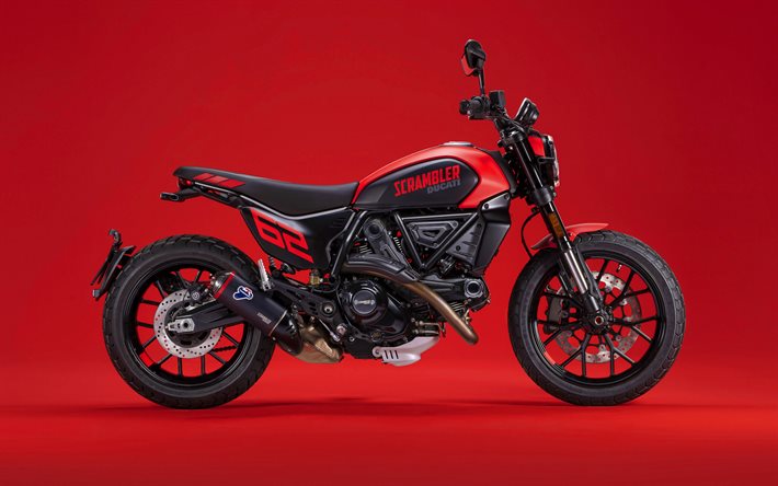 Ducati Scrambler Full Throttle, 4k, side view, 2023 bikes, studio, Red Ducati Scrambler, 2023 Ducati Scrambler Full Throttle, italian motorcycles, Ducati