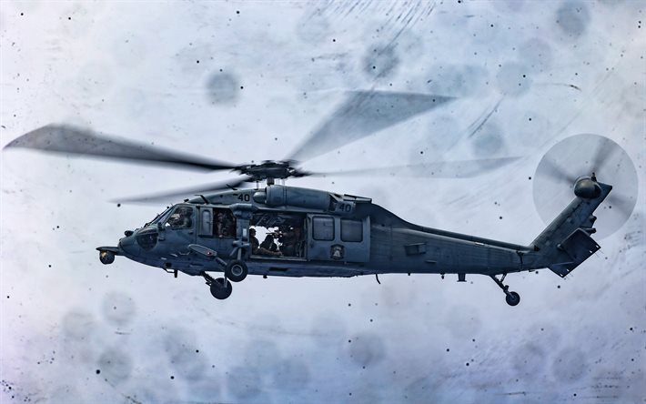 4k, Sikorsky SH-60 Seahawk, American shipborne helicopter, US Navy, American military helicopter, SH-60, helicopter in the sky, Sikorsky