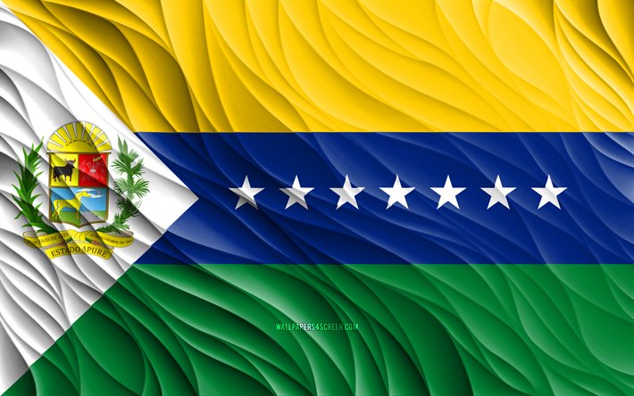 4k, अपुर ध्वज, लहराती 3 डी झंडे, वेनेजुएला के राज्य, अपुरे का झंडा, अपुरे का दिन, 3डी तरंगें, शुद्ध, वेनेजुएला