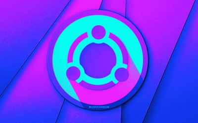 ubuntun abstrakti logo, 4k, violetit taustat, linux, ubuntu 3d logo, käyttöjärjestelmät, kyberpunk, ubuntun logo, abstrakti taide, ubuntu