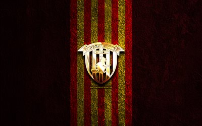 Benevento golden logo, 4k, red stone background, Serie B, Italian football club, Benevento logo, soccer, Benevento emblem, Benevento Calcio, football, Benevento FC