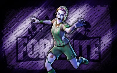 Fatal Finisher Fortnite, 4k, violet diagonal background, grunge art, Fortnite, artwork, Fatal Finisher Skin, Fortnite characters, Fatal Finisher, Fortnite Fatal Finisher Skin