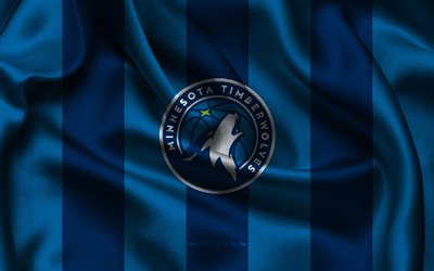 4k, Minnesota Timberwolves logo, blue silk fabric, American basketball team, Minnesota Timberwolves emblem, NBA, Minnesota Timberwolves, USA, basketball, Minnesota Timberwolves flag