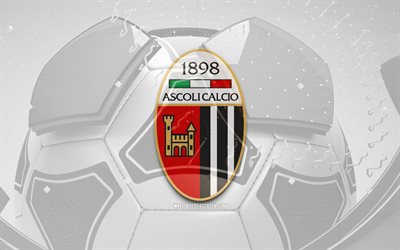 Ascoli Calcio 1898 glossy logo, 4K, white football background, Serie B, soccer, italian football club, Ascoli Calcio 1898 3D logo, Ascoli Calcio 1898 emblem, Ascoli Calcio 1898 FC, football, sports logo, Ascoli Calcio 1898