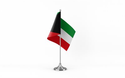 4k, クウェート テーブル フラグ, 白色の背景, クウェートの旗, クウェートのテーブル フラグ, 金属棒にクウェートの国旗, クウェートの国旗, 国のシンボル, クウェート
