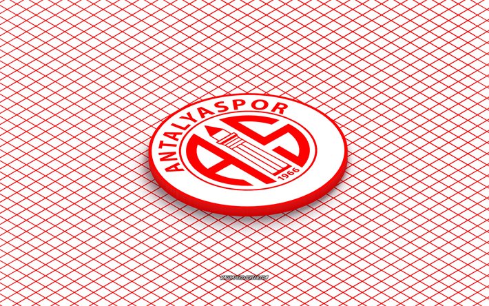 4k, logo isométrique d'antalyaspor, art 3d, club de football turc, art isométrique, antalyaspor, fond rouge, super ligue, turquie, football, emblème isométrique, logo antalyaspor
