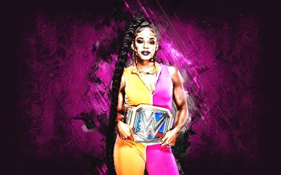 Bianca Belair, WWE, American wrestler, Bianca Blair Crawford, purple stone background, World Wrestling Entertainment