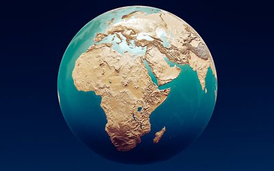 परिदृश्य के साथ पृथ्वी ग्लोब, अंतरिक्ष से पृथ्वी, 3 डी पृथ्वी, ग्रह, पृथ्वी की देखभाल करो, ग्लोब पर अफ्रीका, 3 डी ग्लोब