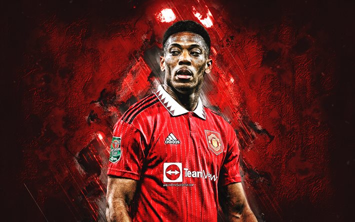 Anthony Martial, Manchester United FC, French football player, portrait, red stone background, Martial art, Premier League, England, football