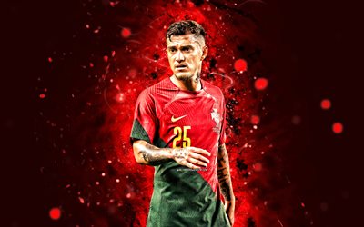 Otavio, 4k, red neon lights, Portugal National Football Team, soccer, footballers, red abstract background, Portuguese football team, Otavio 4K