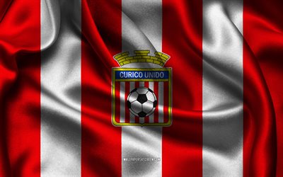 4k, クリコ ウニドのロゴ, 赤白の絹織物, チリのサッカー チーム, クリコ ウニドのエンブレム, チリのプリメーラ部門, クリコ ウニド, cd コブレサル, チリ, フットボール, クリコ・ウニドの旗