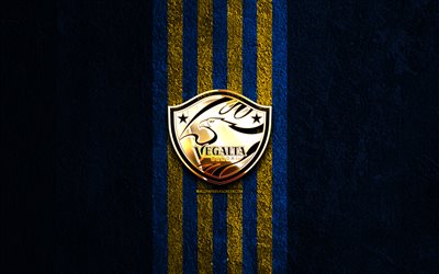 شعار vegalta sendai الذهبي, 4k, الحجر الأزرق الخلفية, دوري j2, نادي كرة القدم الياباني, شعار vegalta sendai, كرة القدم, فيجالتا سينداي