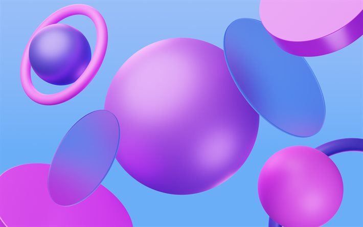 रंगीन 3 डी गोले, रचनात्मक, ज्यामिति, 3डी गेंदें, ज्यामितीय आकार, गोले के साथ पृष्ठभूमि, हलकों, क्षेत्रों, ज्यामितीय कला