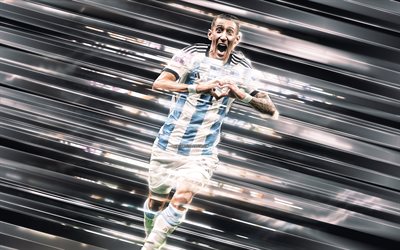Angel Di Maria, Argentina national football team, Argentinean footballer, creative art, blades lines art, Argentina, blue background, football