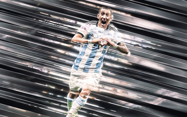 angelo di maria, nazionale di calcio dell'argentina, calciatore argentino, arte creativa, linee lame art, argentina, sfondo blu, calcio