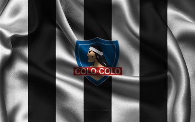 4k, Colo-Colo logo, black white silk fabric, Chilean football team, Colo-Colo emblem, Chilean Primera Division, Campeonato Nacional, Colo-Colo, Chile, football, Colo-Colo flag, Club Social y Deportivo Colo-Colo