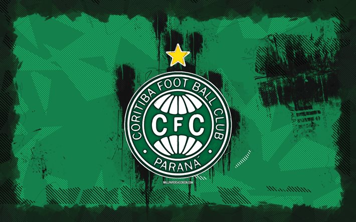 Coritiba grunge logo, 4k, Brazilian Serie A, green grunge background, soccer, Coritiba emblem, football, Coritiba logo, Coritiba, brazilian football club, Coritiba FC