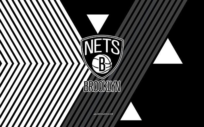 brooklyn nets logotyp, 4k, amerikansk basketlag, svartvita linjer bakgrund, brooklyn nets, nba, usa, linjekonst, brooklyn nets emblem, basketboll