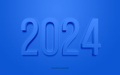 2024 Happy New Year, blue background, 2024 greeting card, Happy New Year, blue 2024 background, 2024 concepts