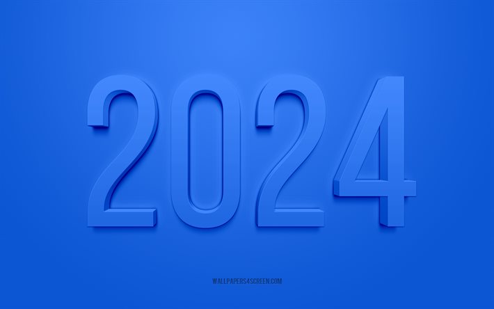 2024 feliz ano novo, fundo azul, 2024 cartão de felicitações, feliz ano novo, branco azul 2024, 2024 conceitos