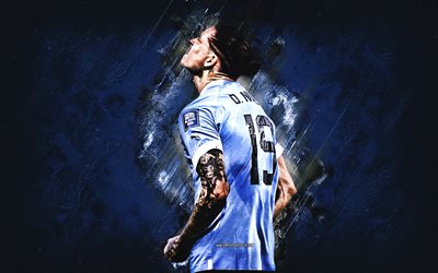 darwin nunez, uruguayn kansallinen jalkapallojoukkue, sininen kivitausta, jalkapallo, uruguayan jalkapalloilija, uruguay