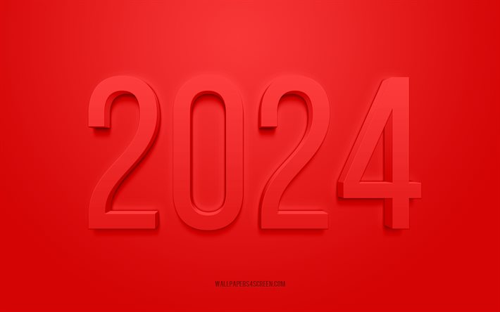 2024 feliz ano novo, fundo vermelho, 2024 cartão de felicitações, feliz ano novo, red 2024 background, 2024 conceitos