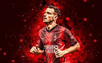 Alessandro Florenzi, 4k, 2023, red neon lights, AC Milan, soccer, italian footballers, Alessandro Florenzi 4K, Milan FC, red abstract background, football, Alessandro Florenzi Milan, Rossoneri