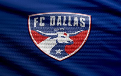 FC Dallas fabric logo, 4k, blue fabric background, MLS, bokeh, soccer, FC Dallas logo, football, FC Dallas emblem, FC Dallas, american soccer club, Dallas FC