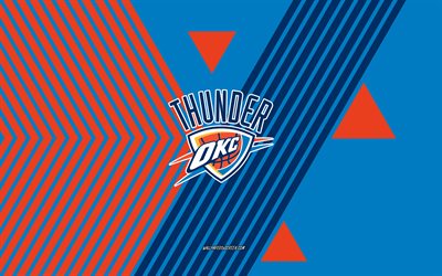 oklahoma city thunder logo, 4k, amerikanisches basketballteam, hintergrund des blauen orangenliniens, oklahoma city thunder, nba, usa, linienkunst, oklahoma city thunder emblem, basketball