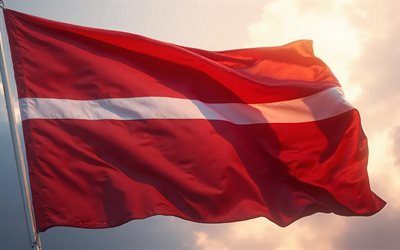 Latvian flag, 4K, sunset, evening, flag of Latvia, Latvian flag on a flagpole, Latvia flag, Latvia