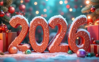 2026 dígitos rojos 3d, 4k, feliz año nuevo, 2026 conceptos, creativo, 2026 dígitos 3d, inscripción 2026, 2026 dígitos rojos, 2026 año nuevo, 2026 arte, feliz navidad