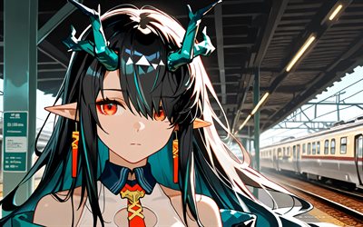 4k, crepúsculo, estação ferroviária, arknights, trens, retrato, mangá, tudo é um milagre, nm02, personagens de anime, personagens dos arknights, arknights do crepúsculo