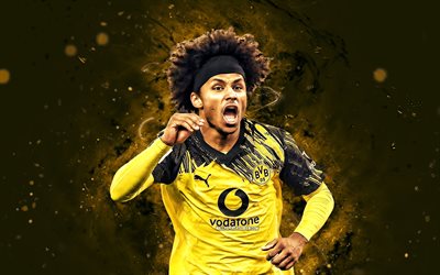 4k, karim adeyemi, freude, gelbe neonlichter, borussia dortmund, bundesliga, deutsche fußballer, karim adeyemi 4k, fußball, bv borussia 09 dortmund, dortmund, bvb, karim adeyemi borussia dortmund