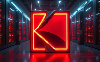 4k, logotipo de neón rojo kodak, oscuridad, bokeh, marcas de electrónica, bastidores de centros de datos, obra de arte, logotipo de kodak, logotipo de marcas, logotipo de neón kodak, kodak, marcas, logotipo 3d de kodak
