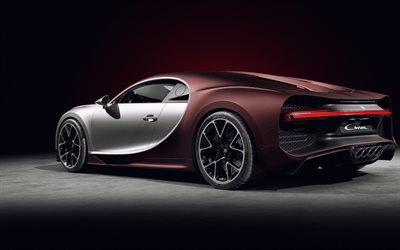 bugatti quirón, vista trasera, exterior, hipercoche, bugatti chirón marrón, superdeportivos de lujo, bugatti chiron súper deporte, bugatti