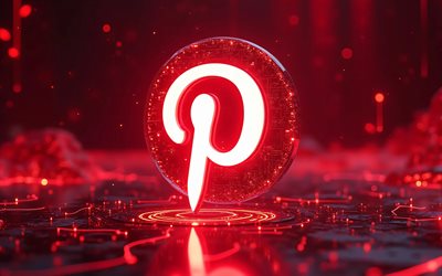 4k, Pinterest glowing logo, bokeh, digital art, red abstract background, brands, social networks, Pinterest 3D logo, artwork, Pinterest logo, Pinterest